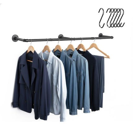Wall-Mounted Industrial Clothes Rail with S-Hooks