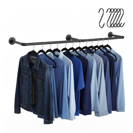 Wall-Mounted Industrial Clothes Rail with S-Hooks