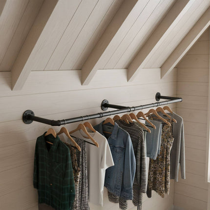 Wall-Mounted Industrial Clothes Rail with S-Hooks