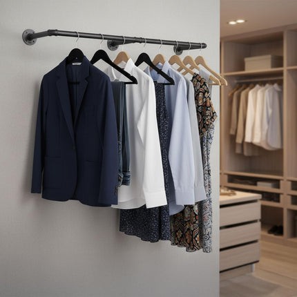 Wall-Mounted Industrial Clothes Rail with S-Hooks