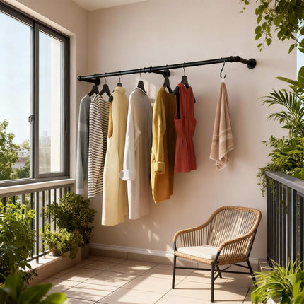 Wall-Mounted Industrial Clothes Rail with S-Hooks