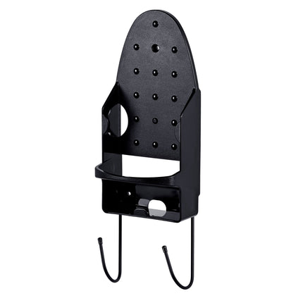Wall-Mounted Iron Holder with Hooks, Black, Steel