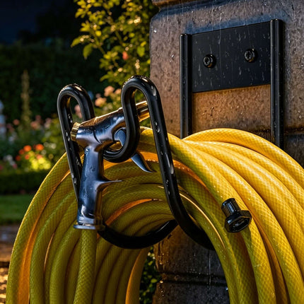 Wall-Mounted Iron Hose Holder, Black, Set of 2