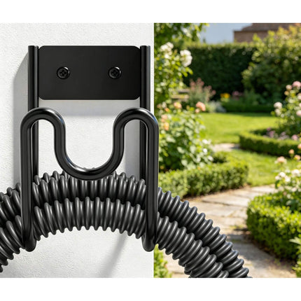 Wall-Mounted Iron Hose Holder, Black, Set of 2