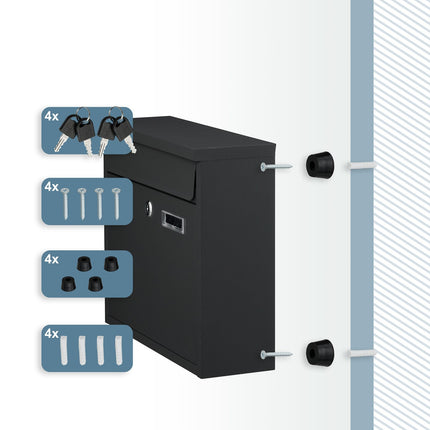 Wall-Mounted Iron Mailbox, Large Slot, 4 Keys Included