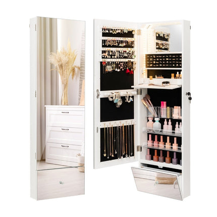 Wall-Mounted Jewelry Cabinet with Lock, LED Mirror, 120cm