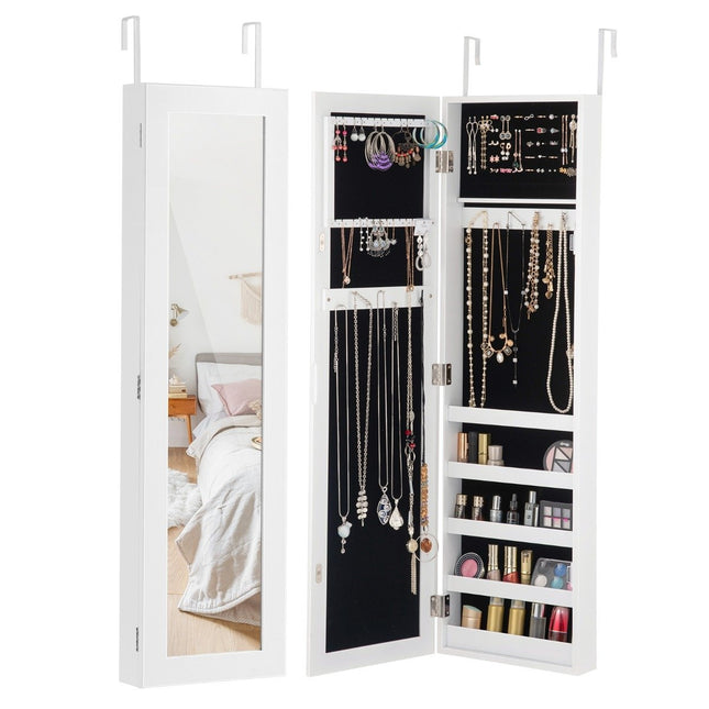 Wall-Mounted Jewelry Cabinet with Mirror and Storage