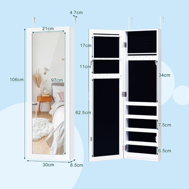 Wall-Mounted Jewelry Cabinet with Mirror and Storage