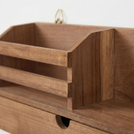 Wall-Mounted Key Rack, 7 Hooks, Drawer And Shelves