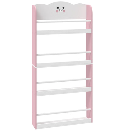 Wall-Mounted Kids Bookshelf, 4-Tier, Pink/White