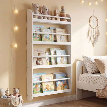 Wall-Mounted Kids Bookshelf, 4-Tier, White