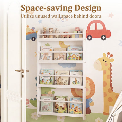 Wall-Mounted Kids Bookshelf, 4-Tier, White