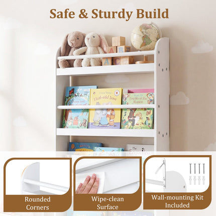 Wall-Mounted Kids Bookshelf, 4-Tier, White