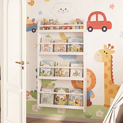 Wall-Mounted Kids Bookshelf, 4-Tier, White