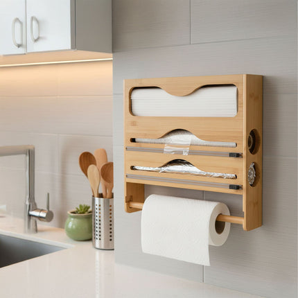 Wall-Mounted Kitchen Roll & Foil Dispenser with Cutter