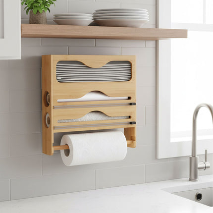 Wall-Mounted Kitchen Roll & Foil Dispenser with Cutter