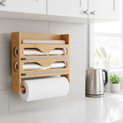 Wall-Mounted Kitchen Roll Holder with Foil Cutter