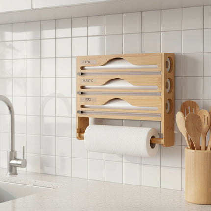 Wall-Mounted Kitchen Roll and Foil Dispenser with Cutter