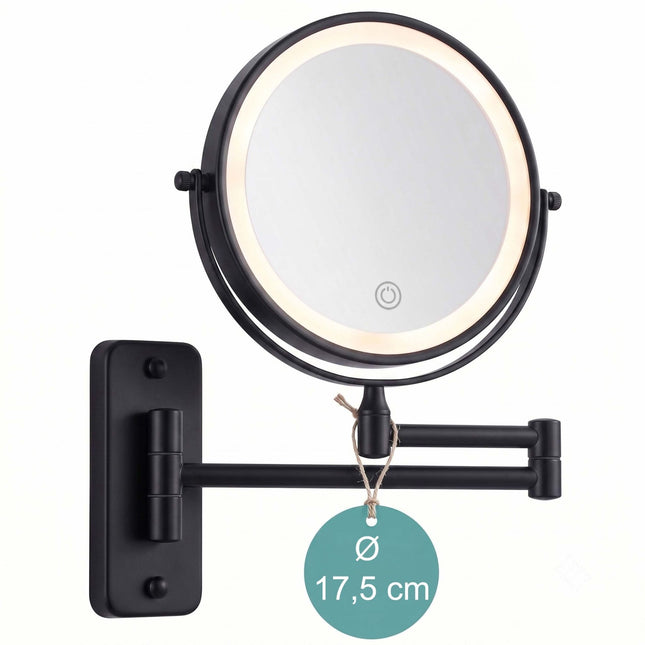 Wall-Mounted LED Cosmetic Mirror, 10x Magnification, Black