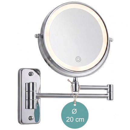 Wall-Mounted LED Mirror, 10x Magnifying, Silver