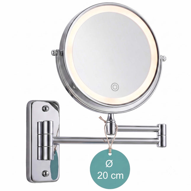 Wall-Mounted LED Mirror, 10x Magnifying, Silver