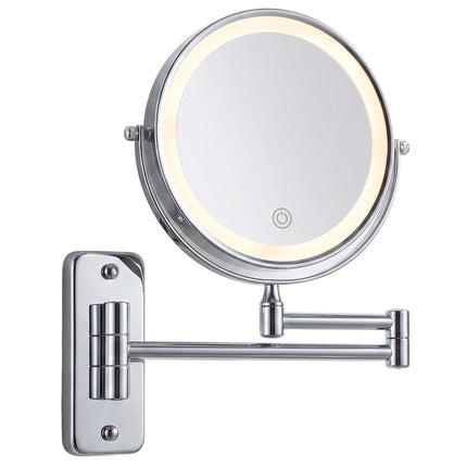 Wall-Mounted LED Mirror, 10x Magnifying, Silver