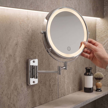 Wall-Mounted LED Mirror, 10x Magnifying, Silver