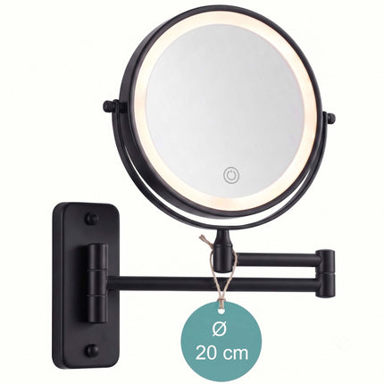 Wall-Mounted LED Vanity Mirror, 10x Magnification, Black