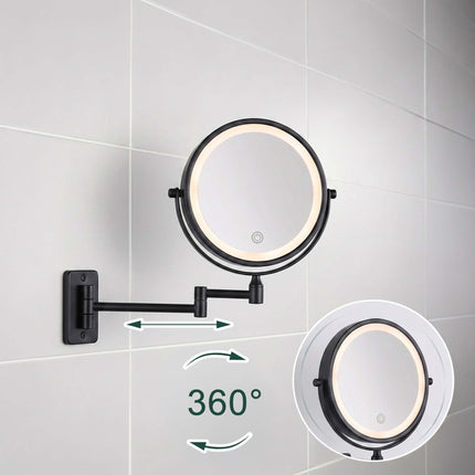 Wall-Mounted LED Vanity Mirror, 10x Magnification, Black