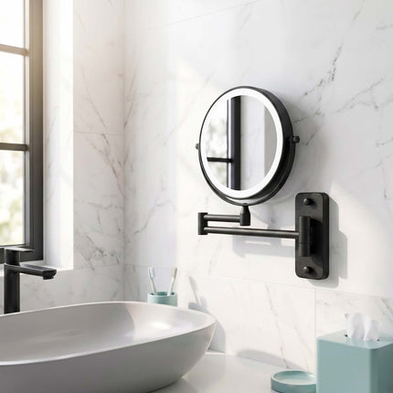 Wall-Mounted LED Vanity Mirror, 10x Magnification, Black