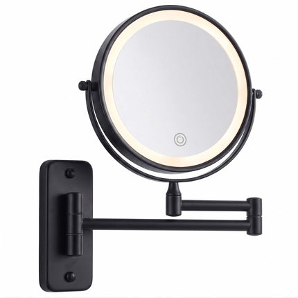 Wall-Mounted LED Vanity Mirror, 10x Magnification, Black