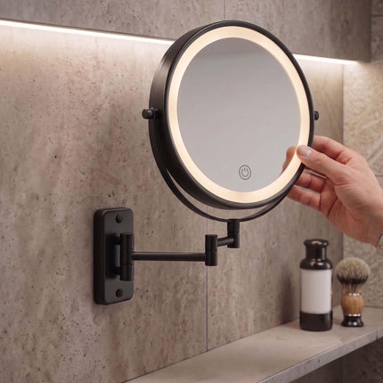 Wall-Mounted LED Vanity Mirror, 10x Magnification, Black