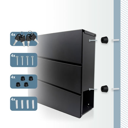 Wall-Mounted Letterbox with Magazine Holder, Rain Cover