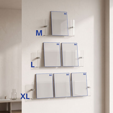 Wall-Mounted Magazine Holders, Set of 3, Transparent Acrylic