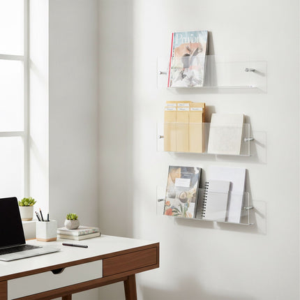 Wall-Mounted Magazine Holders, Set of 3, Transparent Acrylic