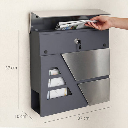 Wall-Mounted Mailbox, 13L, Quiet Close, Dark Grey