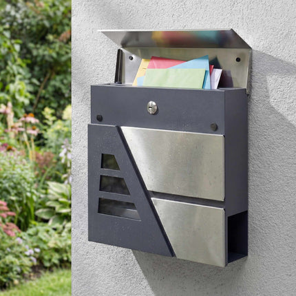 Wall-Mounted Mailbox, 13L, Quiet Close, Dark Grey