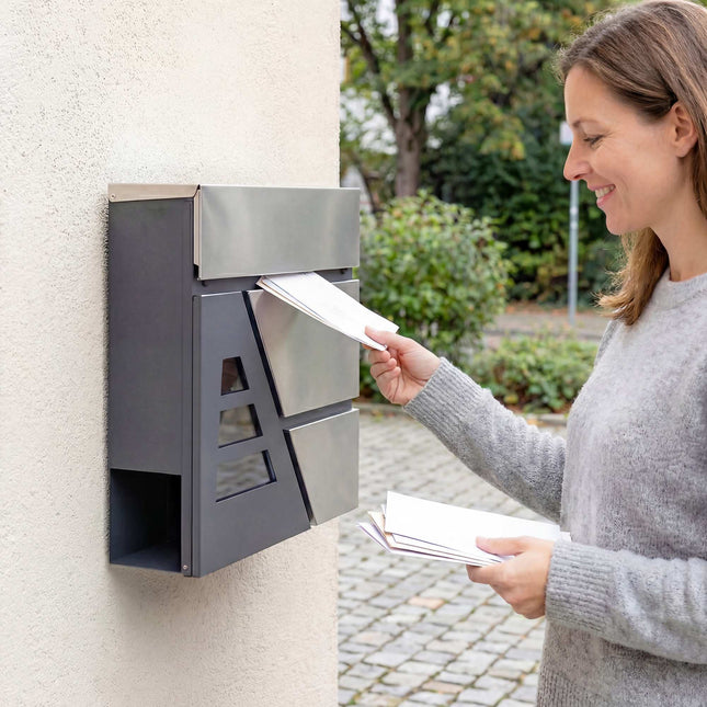 Wall-Mounted Mailbox, 13L, Quiet Close, Dark Grey