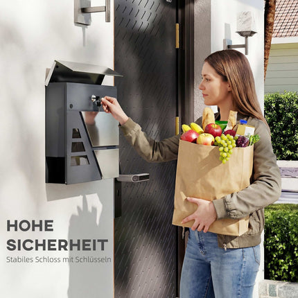 Wall-Mounted Mailbox, 13L, Quiet Close, Dark Grey