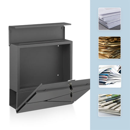 Wall-Mounted Mailbox with Newspaper Slot and Rain Canopy