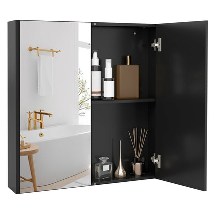Wall-Mounted Medicine Cabinet, Black, 2 Mirror Doors, Adjustable Shelf