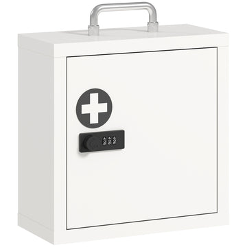Wall-Mounted Medicine Cabinet with Lock, Stainless Steel, White