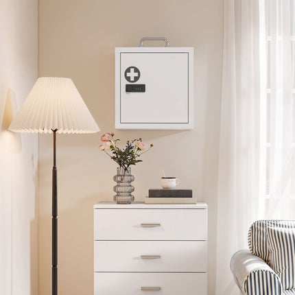 Wall-Mounted Medicine Cabinet with Lock, Stainless Steel, White