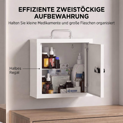 Wall-Mounted Medicine Cabinet with Lock, Stainless Steel, White