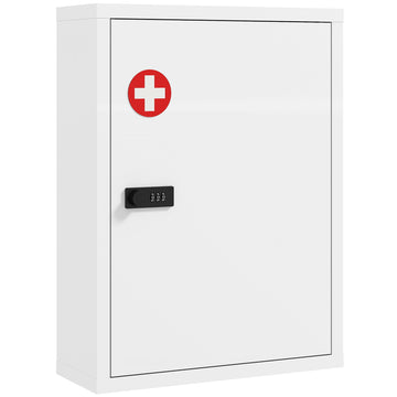 Wall-Mounted Medicine Cabinet with Lock, Steel, White