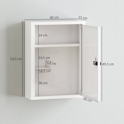 Wall-Mounted Medicine Cabinet with Lock, Steel, White