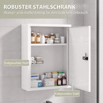 Wall-Mounted Medicine Cabinet with Lock, Steel, White