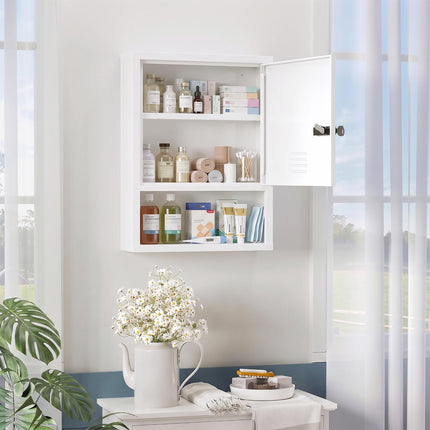 Wall-Mounted Medicine Cabinet with Lock, White, Steel