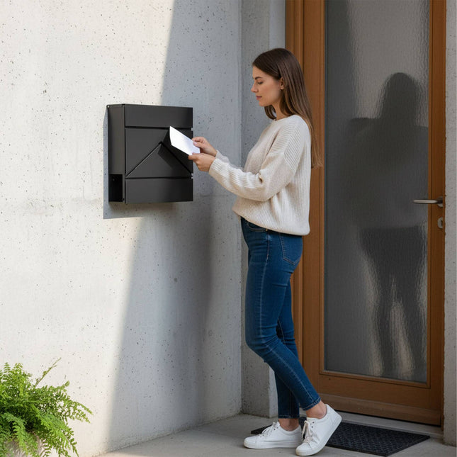 Wall-Mounted Metal Postbox with Newspaper Holder