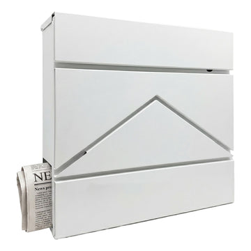 Wall-Mounted Metal Postbox with Newspaper Holder, White